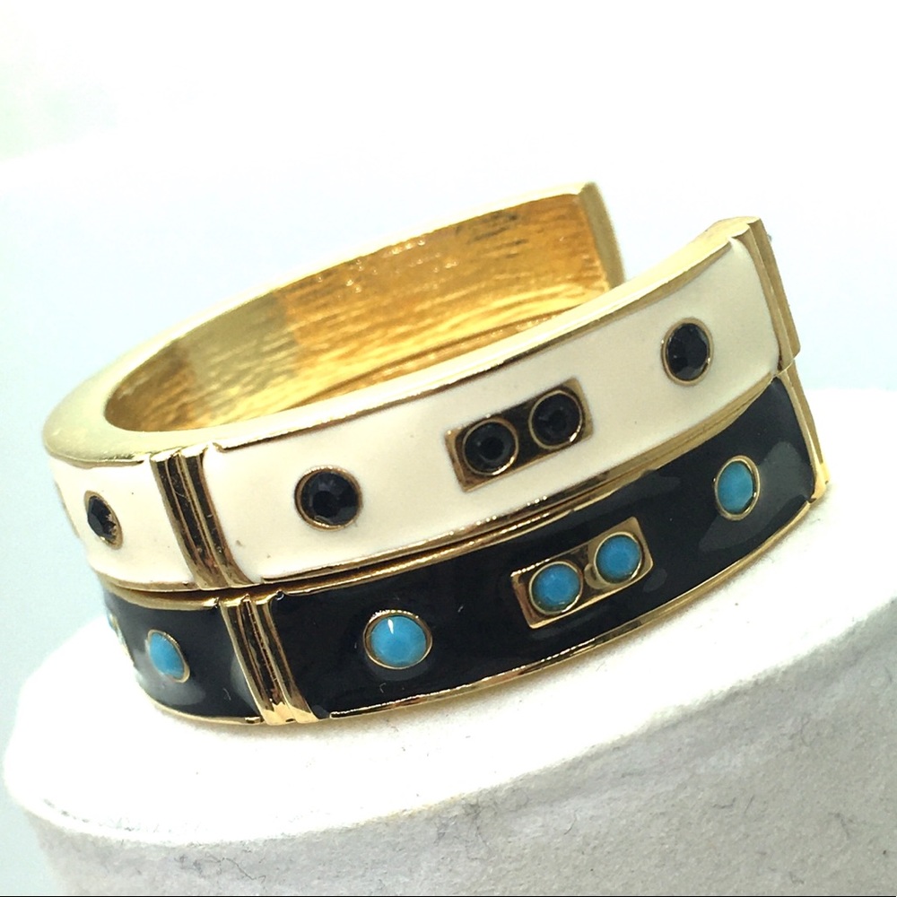 Vintage Kjl Kenneth Jay Lane Enamel Half Hoop Ear… - image 1